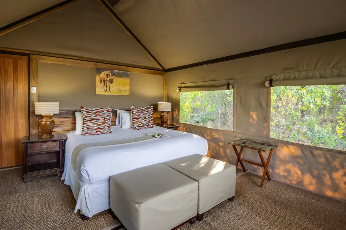 Cozy tented bedroom with natural light